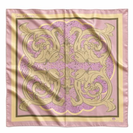 Come to Baroque pink square silk scarf with gold Baroque ornaments inspired by Vienna Karlskirche