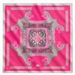 Harmony of Lines pink and grey square silk scarf with Baroque scrolls, shell motifs and symmetrical design