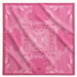 Pink Symphony pink square silk scarf with tonal Baroque scrolls, acanthus leaves and shell-inspired motifs
