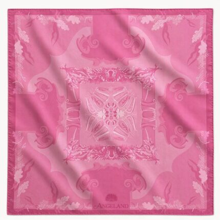 Pink Symphony pink square silk scarf with tonal Baroque scrolls, acanthus leaves and shell-inspired motifs